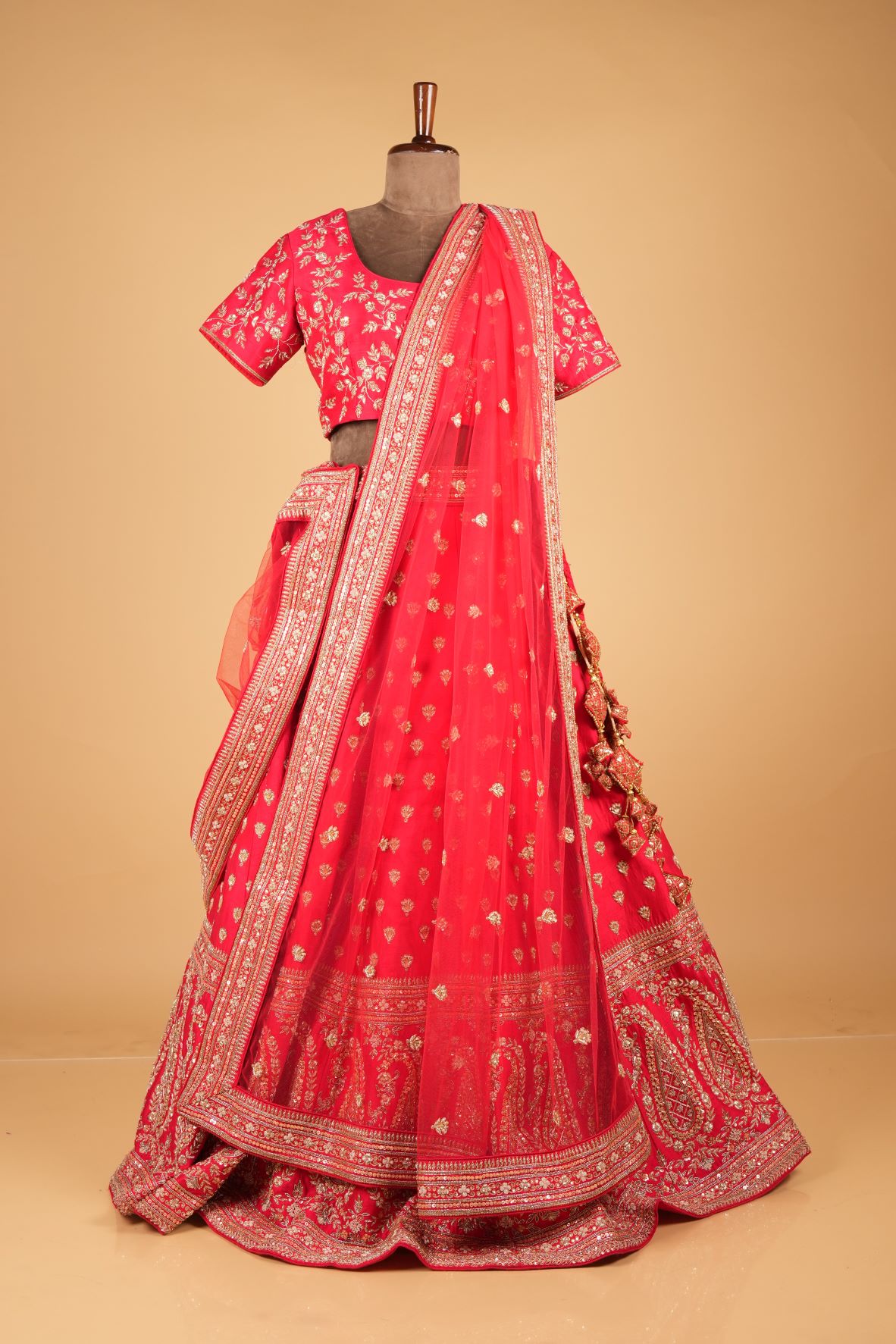 Tomato Red Bridal Lehenga Choli Fabricated in Luxurious Raw Silk Snusha