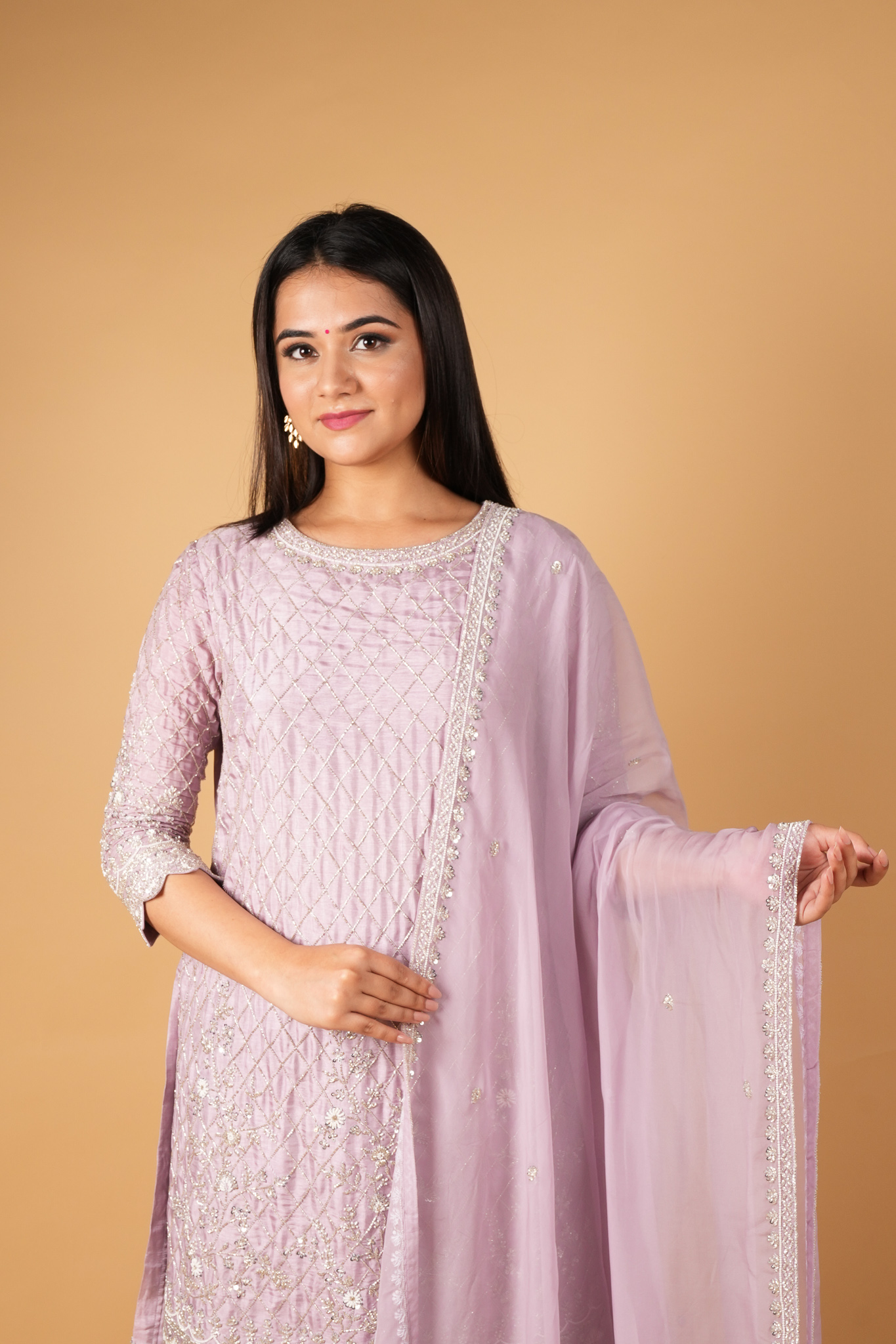 Lilac Colour Sharara Suit Along with Silk Organza Dupatta Embellished ...