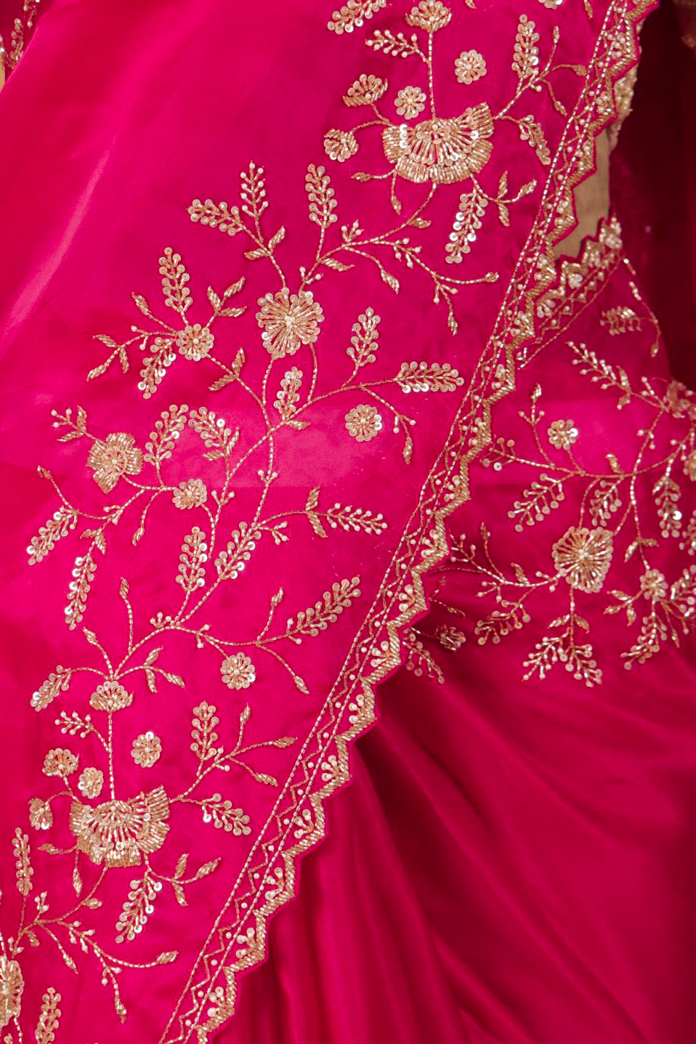 Farheen Panjwani Rani Pink Sequinwork Satin Organza Saree