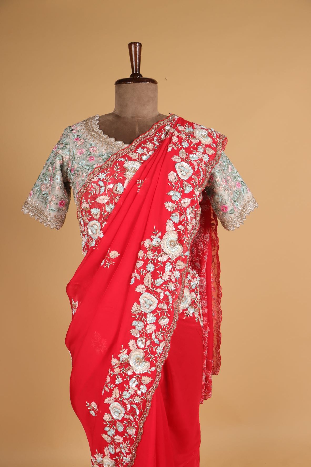 Buy Flip The Style Floral Print Bollywood Georgette, Chiffon Red, Orange  Sarees Online @ Best Price In India | Flipkart.com