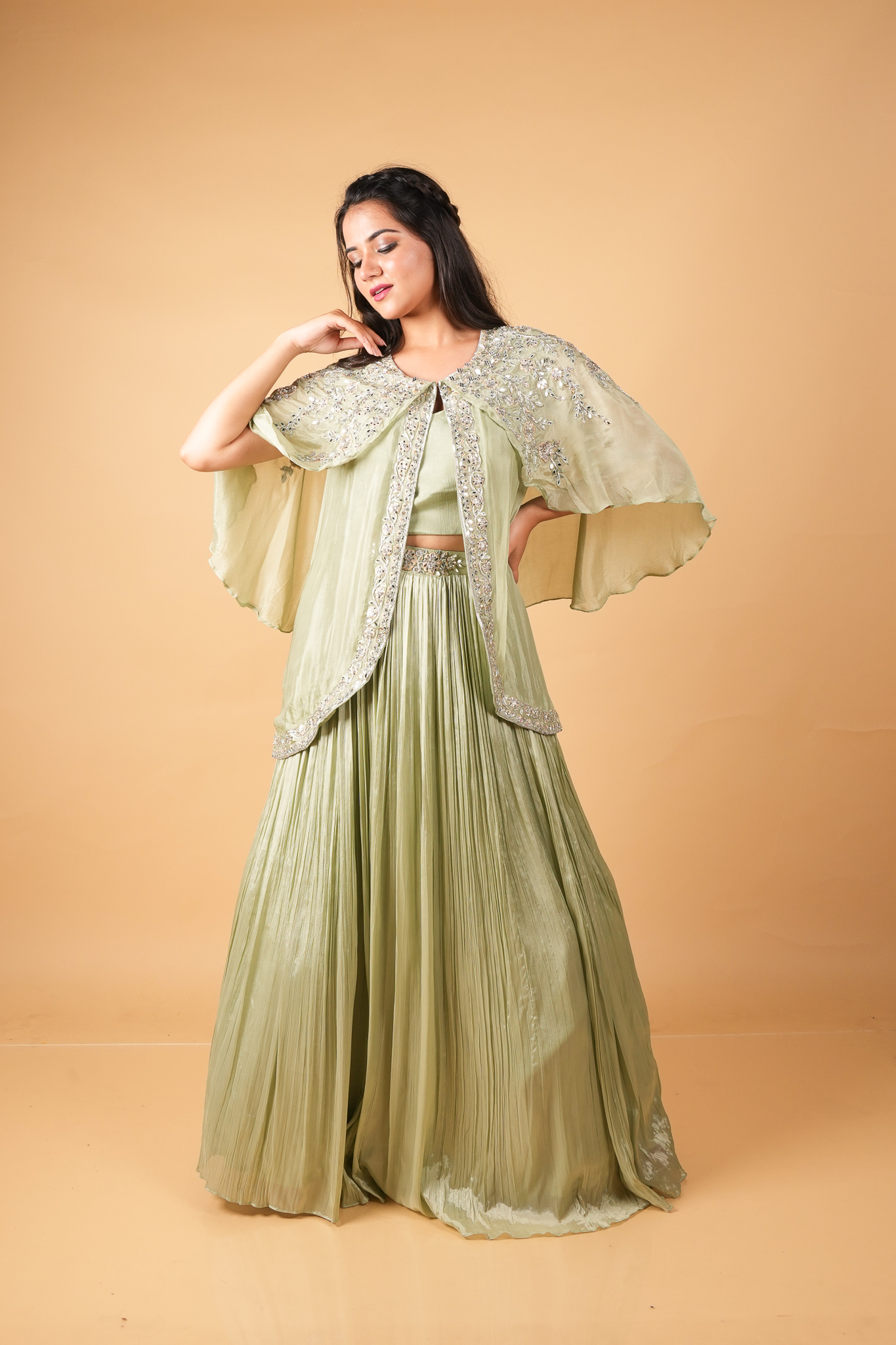 Green Lehenga With Crop Top And Long Jacket #indo #western #outfits  #wedding #j… | Sleeves designs for dresses, Western dresses for women,  Party wear indian dresses